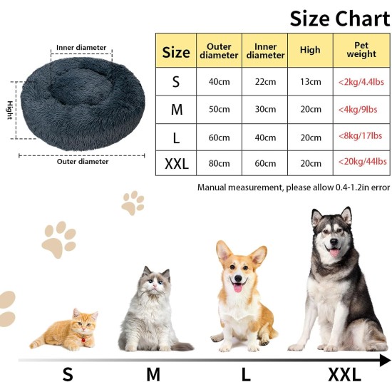 Round Cat Bed, 60 cm Cat Bed, Fluffy Pet Bed, Washable Dog Bed, Soft Plush Cat Basket for Medium, Large Dogs and Cats (Light Grey) Round Cat Bed, 60 cm Cat Bed, Fluffy Pet Bed, Washable Dog Bed, Soft Plush Cat Basket for Medium, Large Dogs and Cats (Light Grey)