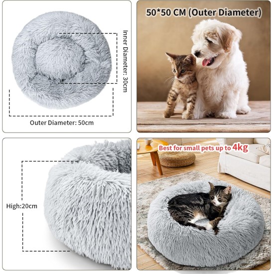 Round Cat Bed, 60 cm Cat Bed, Fluffy Pet Bed, Washable Dog Bed, Soft Plush Cat Basket for Medium, Large Dogs and Cats (Light Grey) Round Cat Bed, 60 cm Cat Bed, Fluffy Pet Bed, Washable Dog Bed, Soft Plush Cat Basket for Medium, Large Dogs and Cats (Light Grey)