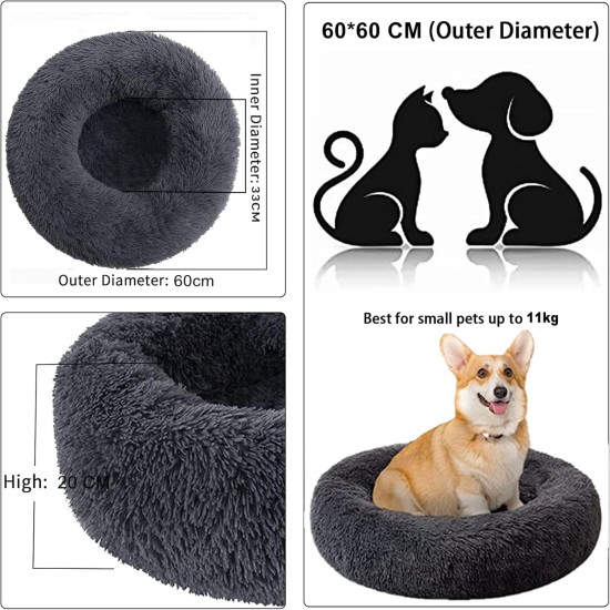 Round Cat Bed, 60 cm Cat Bed, Fluffy Pet Bed, Washable Dog Bed, Soft Plush Cat Basket for Medium, Large Dogs and Cats (Light Grey) Round Cat Bed, 60 cm Cat Bed, Fluffy Pet Bed, Washable Dog Bed, Soft Plush Cat Basket for Medium, Large Dogs and Cats (Light Grey)