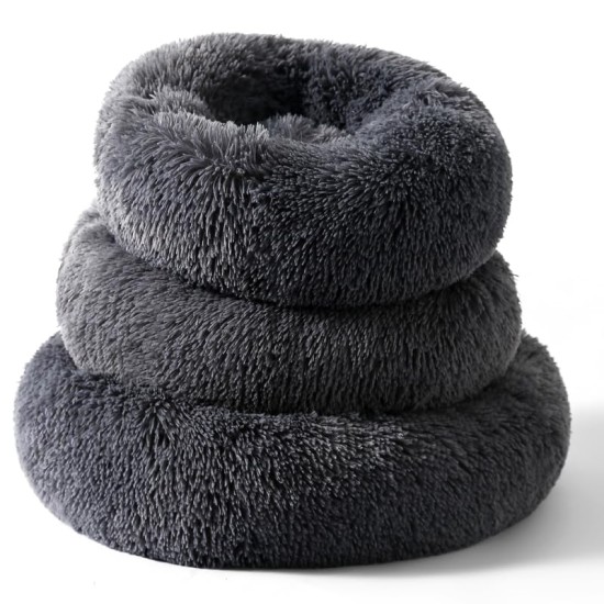 Round Plush Dog Bed, Warm Kitten Nest with Non-Slip Bottom for Indoor Use (L) Round Plush Dog Bed, Warm Kitten Nest with Non-Slip Bottom for Indoor Use (L)
