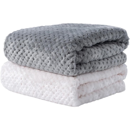 SLSON 2 Blankets, Dog Blankets, Cat Blankets, Soft Double-Sided Pet Blankets for Sofas, Chairs, Cars, Travel and Pets Keep Warm, Machine Washable, 70 x 100 cm (Grey and White)