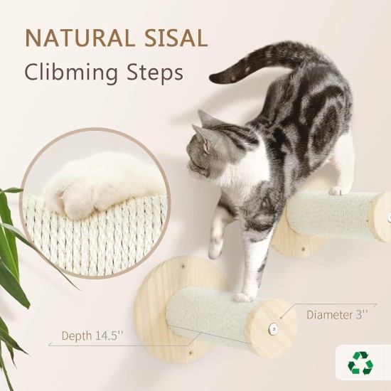 SONGWAY Climbing Wall Cat Stairs Wall Mounted 4-Piece Cat Climbing Wall Set with Hammock and Sisal Column, Wall Lounger Cat, Scratching Post Wall, Cat Scratching Furniture, Beige SONGWAY Climbing Wall Cat Stairs Wall Mounted 4-Piece Cat Climbing Wall Set with Hammock and Sisal Column, Wall Lounger Cat, Scratching Post Wall, Cat Scratching Furniture, Beige