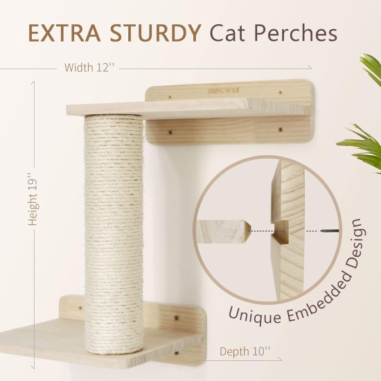 SONGWAY Climbing Wall Cat Stairs Wall Mounted 4-Piece Cat Climbing Wall Set with Hammock and Sisal Column, Wall Lounger Cat, Scratching Post Wall, Cat Scratching Furniture, Beige SONGWAY Climbing Wall Cat Stairs Wall Mounted 4-Piece Cat Climbing Wall Set with Hammock and Sisal Column, Wall Lounger Cat, Scratching Post Wall, Cat Scratching Furniture, Beige