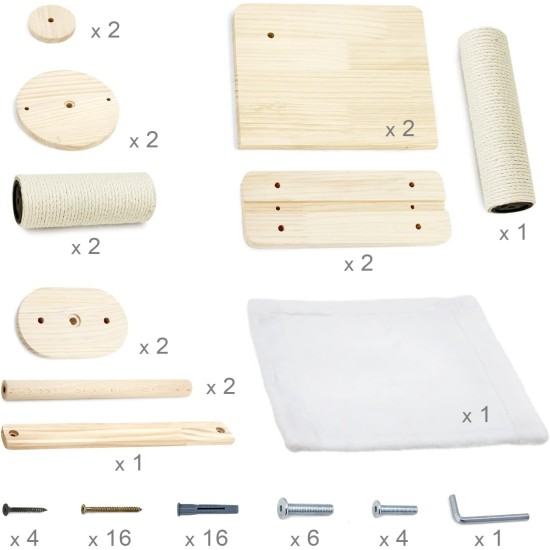 SONGWAY Climbing Wall Cat Stairs Wall Mounted 4-Piece Cat Climbing Wall Set with Hammock and Sisal Column, Wall Lounger Cat, Scratching Post Wall, Cat Scratching Furniture, Beige SONGWAY Climbing Wall Cat Stairs Wall Mounted 4-Piece Cat Climbing Wall Set with Hammock and Sisal Column, Wall Lounger Cat, Scratching Post Wall, Cat Scratching Furniture, Beige