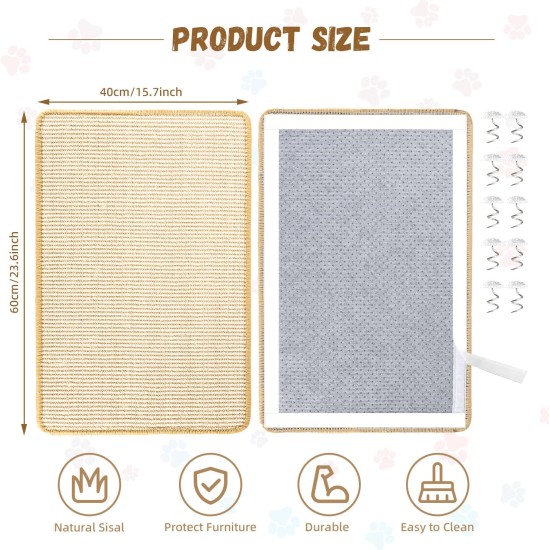 Scratching Boards Cat Scratching Mat Cat Wall Cat Scratching Board Sisal Mat 60 x 40 cm Durable Cat Furniture Doormat with Self-Adhesive Mat and 10 Spiral Nails for Sofa Furniture Door Scratch Scratching Boards Cat Scratching Mat Cat Wall Cat Scratching Board Sisal Mat 60 x 40 cm Durable Cat Furniture Doormat with Self-Adhesive Mat and 10 Spiral Nails for Sofa Furniture Door Scratch