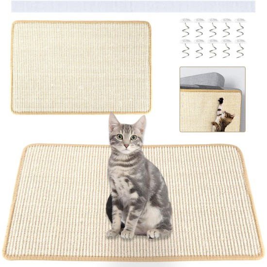 Scratching Boards Cat Scratching Mat Cat Wall Cat Scratching Board Sisal Mat 60 x 40 cm Durable Cat Furniture Doormat with Self-Adhesive Mat and 10 Spiral Nails for Sofa Furniture Door Scratch