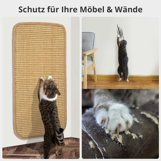 Sisal Cat Scratching Mat, 50 x 25 cm, Velcro + Double-Sided Adhesive Fixation Design, Scratching Board, Scratching Wall for Cats, Adopts a Wrapped Edge Design, Protects Sofa, Carpets, Wall Sisal Cat Scratching Mat, 50 x 25 cm, Velcro + Double-Sided Adhesive Fixation Design, Scratching Board, Scratching Wall for Cats, Adopts a Wrapped Edge Design, Protects Sofa, Carpets, Wall