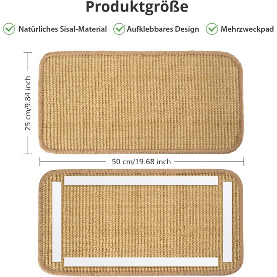 Sisal Cat Scratching Mat, 50 x 25 cm, Velcro + Double-Sided Adhesive Fixation Design, Scratching Board, Scratching Wall for Cats, Adopts a Wrapped Edge Design, Protects Sofa, Carpets, Wall Sisal Cat Scratching Mat, 50 x 25 cm, Velcro + Double-Sided Adhesive Fixation Design, Scratching Board, Scratching Wall for Cats, Adopts a Wrapped Edge Design, Protects Sofa, Carpets, Wall