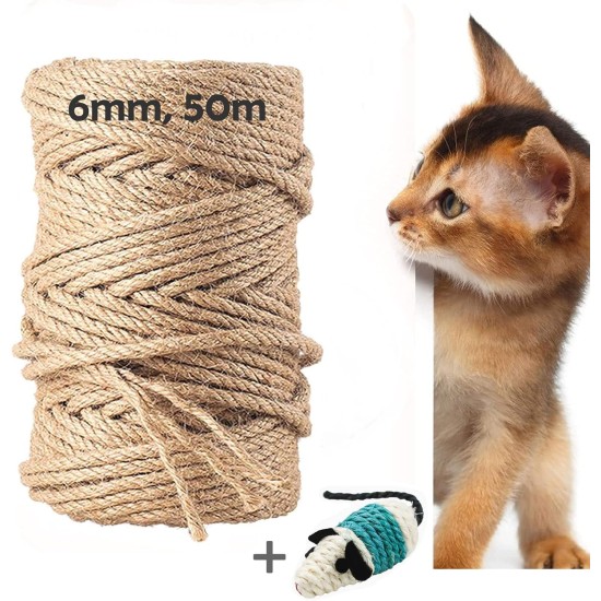 Sisal Rope, 50 Metres Natural Sisal Rope for Cats, Sisal Scratching Post Replacement for Cats, Scratching Post, Scratching Rope, Household, Garden, DIY, Decoration (6 mm, 50 m) Sisal Rope, 50 Metres Natural Sisal Rope for Cats, Sisal Scratching Post Replacement for Cats, Scratching Post, Scratching Rope, Household, Garden, DIY, Decoration (6 mm, 50 m)