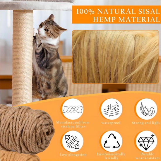 Sisal Rope 6 mm/50 m for Cat Scratching Post Replacement, Natural Jute Rope with 2 Cat Toys Sisal Balls/4 Sisal Mice, Thick Natural Hemp Rope, Long Scratching Rope for DIY Packaging/Paw Balls/Garden Sisal Rope 6 mm/50 m for Cat Scratching Post Replacement, Natural Jute Rope with 2 Cat Toys Sisal Balls/4 Sisal Mice, Thick Natural Hemp Rope, Long Scratching Rope for DIY Packaging/Paw Balls/Garden
