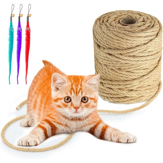 Sisal Rope, 9 mm x 50 m Natural Sisal Rope for Scratching Posts, Natural Sisal Rope Including 3 Cat Toys, Sisal Rope for Scratching Post, Multi-Purpose Sisal Rope for Scratching Rope, Household Sisal Rope, 9 mm x 50 m Natural Sisal Rope for Scratching Posts, Natural Sisal Rope Including 3 Cat Toys, Sisal Rope for Scratching Post, Multi-Purpose Sisal Rope for Scratching Rope, Household