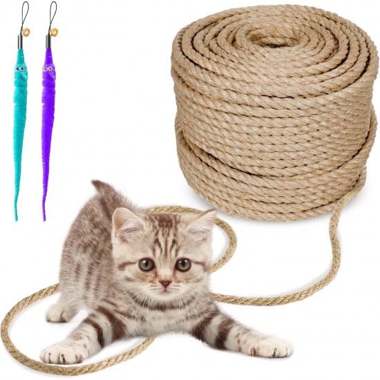 Sisal Rope, 9 mm x 50 m Natural Sisal Rope for Scratching Posts, Natural Sisal Rope Including 3 Cat Toys, Sisal Rope for Scratching Post, Multi-Purpose Sisal Rope for Scratching Rope, Household Sisal Rope, 9 mm x 50 m Natural Sisal Rope for Scratching Posts, Natural Sisal Rope Including 3 Cat Toys, Sisal Rope for Scratching Post, Multi-Purpose Sisal Rope for Scratching Rope, Household