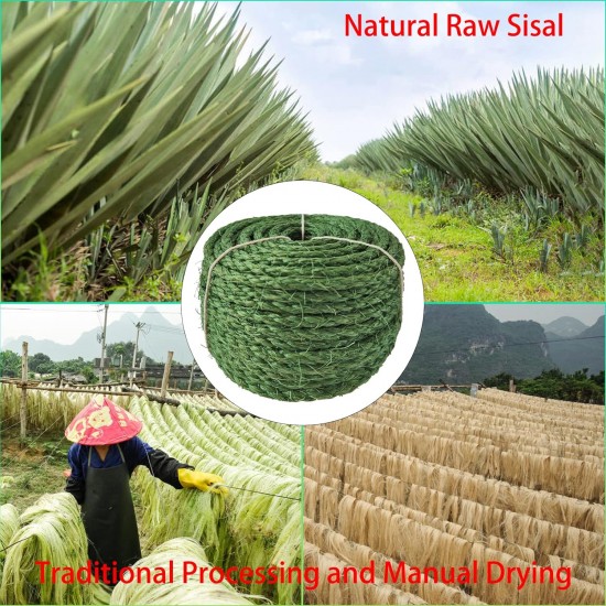 Sisal Rope for Cat Cactus Scratching Post 6 mm x 50 m, Cat Rope for DIY Cactus Scratching Post & Repair Cat Scratches, Green Sisal Rope for Cat Cactus Scratching Post 6 mm x 50 m, Cat Rope for DIY Cactus Scratching Post & Repair Cat Scratches, Green