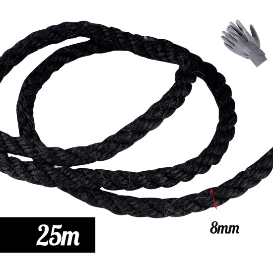 Sisal Rope for Cats, Natural Sisal Rope for Scratching Post 8 mm x 25 m + 1 Grey Pair of Protective Gloves, Black Sisal Rope for Repair and Replacement, Suitable for Garden Decoration, Cat Tree, Cat Sisal Rope for Cats, Natural Sisal Rope for Scratching Post 8 mm x 25 m + 1 Grey Pair of Protective Gloves, Black Sisal Rope for Repair and Replacement, Suitable for Garden Decoration, Cat Tree, Cat