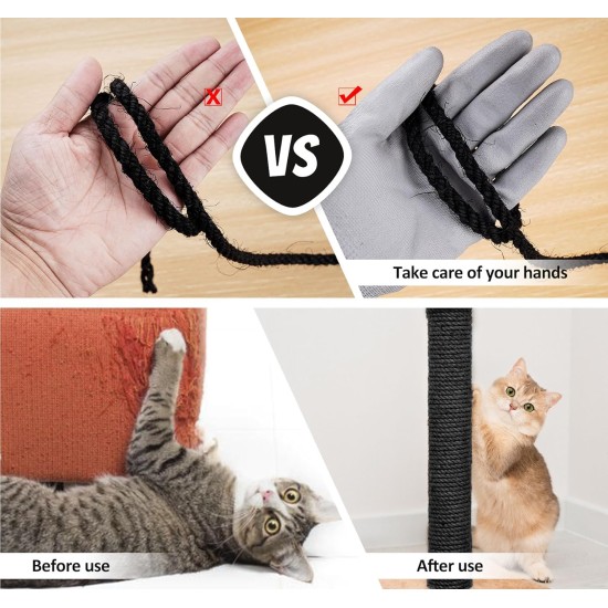 Sisal Rope for Cats, Natural Sisal Rope for Scratching Post 8 mm x 25 m + 1 Grey Pair of Protective Gloves, Black Sisal Rope for Repair and Replacement, Suitable for Garden Decoration, Cat Tree, Cat Sisal Rope for Cats, Natural Sisal Rope for Scratching Post 8 mm x 25 m + 1 Grey Pair of Protective Gloves, Black Sisal Rope for Repair and Replacement, Suitable for Garden Decoration, Cat Tree, Cat