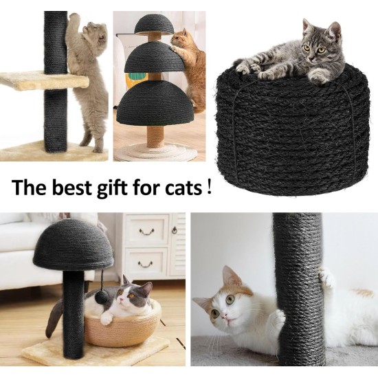 Sisal Rope for Cats, Natural Sisal Rope for Scratching Post 8 mm x 25 m + 1 Grey Pair of Protective Gloves, Black Sisal Rope for Repair and Replacement, Suitable for Garden Decoration, Cat Tree, Cat Sisal Rope for Cats, Natural Sisal Rope for Scratching Post 8 mm x 25 m + 1 Grey Pair of Protective Gloves, Black Sisal Rope for Repair and Replacement, Suitable for Garden Decoration, Cat Tree, Cat