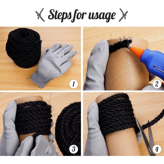 Sisal Rope for Cats, Natural Sisal Rope for Scratching Post 8 mm x 25 m + 1 Grey Pair of Protective Gloves, Black Sisal Rope for Repair and Replacement, Suitable for Garden Decoration, Cat Tree, Cat Sisal Rope for Cats, Natural Sisal Rope for Scratching Post 8 mm x 25 m + 1 Grey Pair of Protective Gloves, Black Sisal Rope for Repair and Replacement, Suitable for Garden Decoration, Cat Tree, Cat