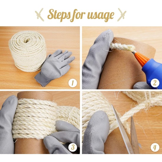 Sisal Rope for Cats, Natural Sisal Rope for Scratching Post 8 mm x 25 m + 1 Grey Pair of Protective Gloves, Black Sisal Rope for Repair and Replacement, Suitable for Garden Decoration, Cat Tree, Cat Sisal Rope for Cats, Natural Sisal Rope for Scratching Post 8 mm x 25 m + 1 Grey Pair of Protective Gloves, Black Sisal Rope for Repair and Replacement, Suitable for Garden Decoration, Cat Tree, Cat