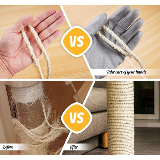 Sisal Rope for Cats, Natural Sisal Rope for Scratching Post 8 mm x 25 m + 1 Grey Pair of Protective Gloves, Black Sisal Rope for Repair and Replacement, Suitable for Garden Decoration, Cat Tree, Cat Sisal Rope for Cats, Natural Sisal Rope for Scratching Post 8 mm x 25 m + 1 Grey Pair of Protective Gloves, Black Sisal Rope for Repair and Replacement, Suitable for Garden Decoration, Cat Tree, Cat