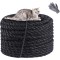 Sisal Rope for Cats, Natural Sisal Rope for Scratching Post 8 mm x 25 m + 1 Grey Pair of Protective Gloves, Black Sisal Rope for Repair and Replacement, Suitable for Garden Decoration, Cat Tree, Cat