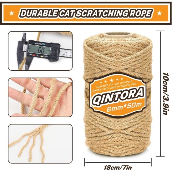 Sisal Rope for Scratching Post, 6 mm x 50 m, Natural Sisal Rope, Scratching Rope, Household, Garden, Natural Sisal Rope for Cats, Cat Accessories, DIY Craft Material Sisal Rope for Scratching Post, 6 mm x 50 m, Natural Sisal Rope, Scratching Rope, Household, Garden, Natural Sisal Rope for Cats, Cat Accessories, DIY Craft Material