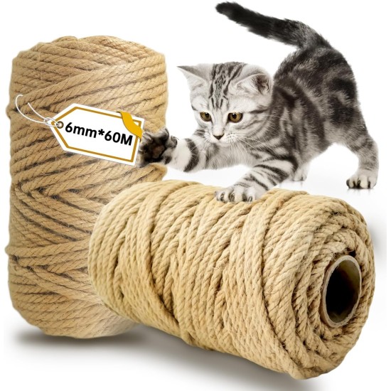 Sisal Rope for Scratching Post 6 mm x 60 m, Pack of 2 Natural Sisal Rope for Cats, Scratching Post Cord, Sisal Rope, Knit for Cat Tree, Scratching Post Decoration, Scratching Rope, Household, Garden Sisal Rope for Scratching Post 6 mm x 60 m, Pack of 2 Natural Sisal Rope for Cats, Scratching Post Cord, Sisal Rope, Knit for Cat Tree, Scratching Post Decoration, Scratching Rope, Household, Garden