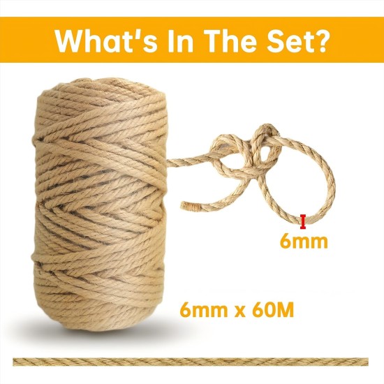 Sisal Rope for Scratching Post 6 mm x 60 m, Pack of 2 Natural Sisal Rope for Cats, Scratching Post Cord, Sisal Rope, Knit for Cat Tree, Scratching Post Decoration, Scratching Rope, Household, Garden Sisal Rope for Scratching Post 6 mm x 60 m, Pack of 2 Natural Sisal Rope for Cats, Scratching Post Cord, Sisal Rope, Knit for Cat Tree, Scratching Post Decoration, Scratching Rope, Household, Garden