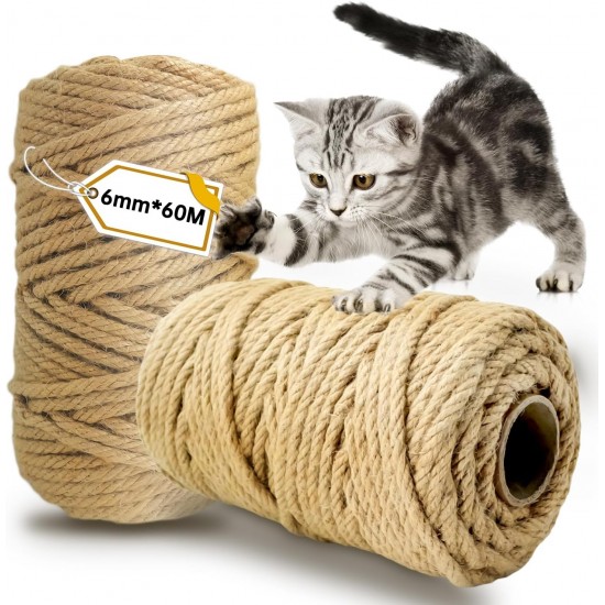 Sisal Rope for Scratching Post 6 mm x 60 m, Pack of 2 Natural Sisal Rope for Cats, Scratching Post Cord, Sisal Rope, Knit for Cat Tree, Scratching Post Decoration, Scratching Rope, Household, Garden Sisal Rope for Scratching Post 6 mm x 60 m, Pack of 2 Natural Sisal Rope for Cats, Scratching Post Cord, Sisal Rope, Knit for Cat Tree, Scratching Post Decoration, Scratching Rope, Household, Garden