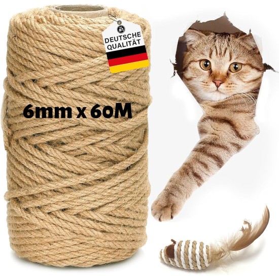 Sisal Rope for Scratching Post, 6 mm x 60 m Sisal Rope, Sisal Scratching Post Cord, Scratching Post Rope for Cats, Scratching Post, Scratching Rope, Household, Garden, DIY, Decoration Sisal Rope for Scratching Post, 6 mm x 60 m Sisal Rope, Sisal Scratching Post Cord, Scratching Post Rope for Cats, Scratching Post, Scratching Rope, Household, Garden, DIY, Decoration