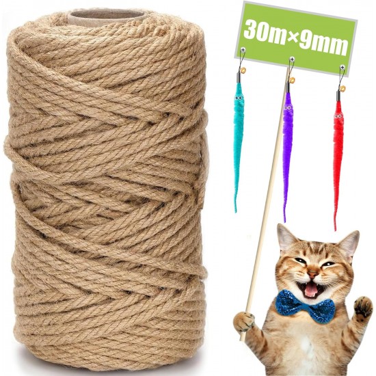 Sisal Rope for Scratching Post, 9 mm x 30 m, Natural Sisal Rope, Sisal Cat Tree Cord Including 3 Cat Toys, Scratching Post Sisal Rope for Cats, Scratching Post, Scratching Rope, Household, DIY, Garden Sisal Rope for Scratching Post, 9 mm x 30 m, Natural Sisal Rope, Sisal Cat Tree Cord Including 3 Cat Toys, Scratching Post Sisal Rope for Cats, Scratching Post, Scratching Rope, Household, DIY, Garden