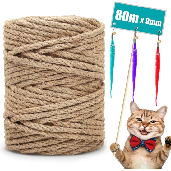 Sisal Rope for Scratching Post, 9 mm x 80 m, Natural Sisal Rope, Sisal Cat Tree Cord Including 3 Cat Toys, Scratching Post Sisal Rope for Cats, Scratching Post, Scratching Rope, Household, DIY, Garden Sisal Rope for Scratching Post, 9 mm x 80 m, Natural Sisal Rope, Sisal Cat Tree Cord Including 3 Cat Toys, Scratching Post Sisal Rope for Cats, Scratching Post, Scratching Rope, Household, DIY, Garden