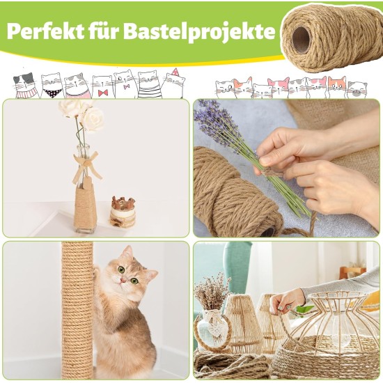 Sisal Rope for Scratching Post, 9 mm x 80 m, Natural Sisal Rope, Sisal Cat Tree Cord Including 3 Cat Toys, Scratching Post Sisal Rope for Cats, Scratching Post, Scratching Rope, Household, DIY, Garden Sisal Rope for Scratching Post, 9 mm x 80 m, Natural Sisal Rope, Sisal Cat Tree Cord Including 3 Cat Toys, Scratching Post Sisal Rope for Cats, Scratching Post, Scratching Rope, Household, DIY, Garden