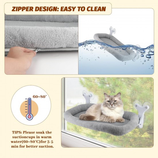 Sprifityy Window Lounger for Cats, with Sturdy Suction Cups, Foldable Cat Bed, Window Hammock, Sunbathing Cat Bed, Pet Bed, Maximum Load 23 kg (Grey, XL) Sprifityy Window Lounger for Cats, with Sturdy Suction Cups, Foldable Cat Bed, Window Hammock, Sunbathing Cat Bed, Pet Bed, Maximum Load 23 kg (Grey, XL)