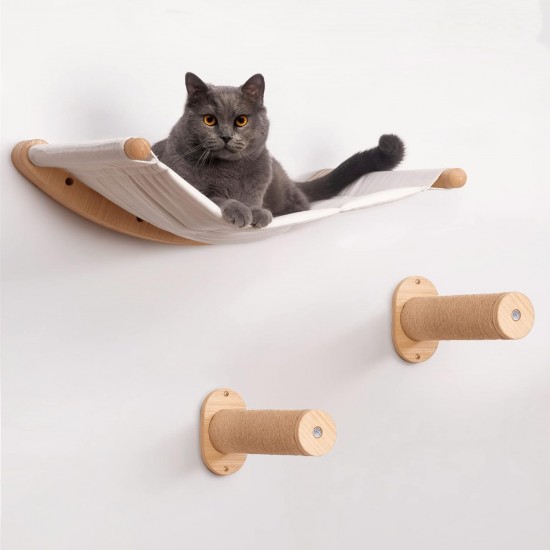 TINMAGI Climbing Wall Cats, Cat Hammock, Cat Ladder with Sleeping Area, Cat Hammock, Cat Wall Elements, Wall Scratching Post, Cat Bed for Climbing, Made of Wood, with Mounting Accessories TINMAGI Climbing Wall Cats, Cat Hammock, Cat Ladder with Sleeping Area, Cat Hammock, Cat Wall Elements, Wall Scratching Post, Cat Bed for Climbing, Made of Wood, with Mounting Accessories