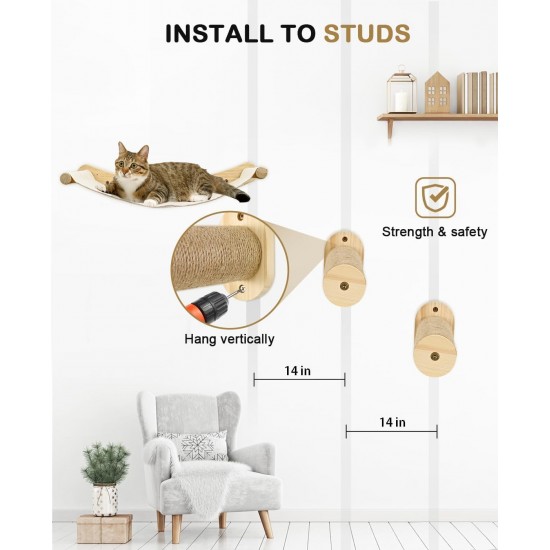 TINMAGI Climbing Wall Cats, Cat Hammock, Cat Ladder with Sleeping Area, Cat Hammock, Cat Wall Elements, Wall Scratching Post, Cat Bed for Climbing, Made of Wood, with Mounting Accessories TINMAGI Climbing Wall Cats, Cat Hammock, Cat Ladder with Sleeping Area, Cat Hammock, Cat Wall Elements, Wall Scratching Post, Cat Bed for Climbing, Made of Wood, with Mounting Accessories