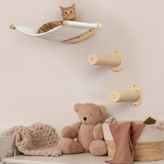 TINMAGI Climbing Wall Cats, Cat Hammock, Cat Ladder with Sleeping Area, Cat Hammock, Cat Wall Elements, Wall Scratching Post, Cat Bed for Climbing, Made of Wood, with Mounting Accessories TINMAGI Climbing Wall Cats, Cat Hammock, Cat Ladder with Sleeping Area, Cat Hammock, Cat Wall Elements, Wall Scratching Post, Cat Bed for Climbing, Made of Wood, with Mounting Accessories