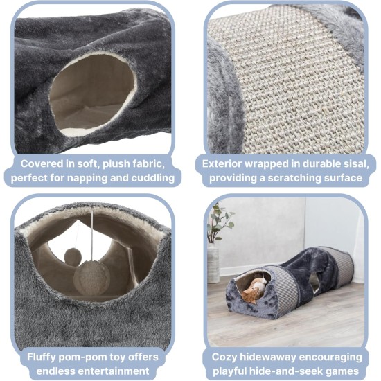 TRIXIE Cuddly Cave with Tunnel, Sisal Scratching Surface Grey TRIXIE Cuddly Cave with Tunnel, Sisal Scratching Surface Grey