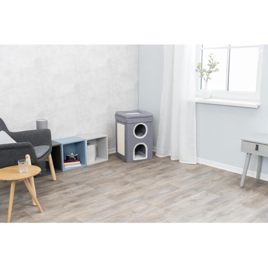 TRIXIE Saul Cat House Cave, 2-Tier Hut Tower, Scratching Surface, Foldable for Easy Storage, Grey TRIXIE Saul Cat House Cave, 2-Tier Hut Tower, Scratching Surface, Foldable for Easy Storage, Grey