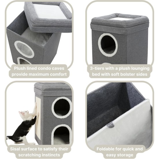 TRIXIE Saul Cat House Cave, 2-Tier Hut Tower, Scratching Surface, Foldable for Easy Storage, Grey TRIXIE Saul Cat House Cave, 2-Tier Hut Tower, Scratching Surface, Foldable for Easy Storage, Grey