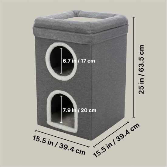 TRIXIE Saul Cat House Cave, 2-Tier Hut Tower, Scratching Surface, Foldable for Easy Storage, Grey TRIXIE Saul Cat House Cave, 2-Tier Hut Tower, Scratching Surface, Foldable for Easy Storage, Grey