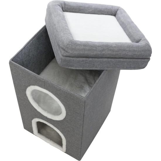 TRIXIE Saul Cat House Cave, 2-Tier Hut Tower, Scratching Surface, Foldable for Easy Storage, Grey TRIXIE Saul Cat House Cave, 2-Tier Hut Tower, Scratching Surface, Foldable for Easy Storage, Grey