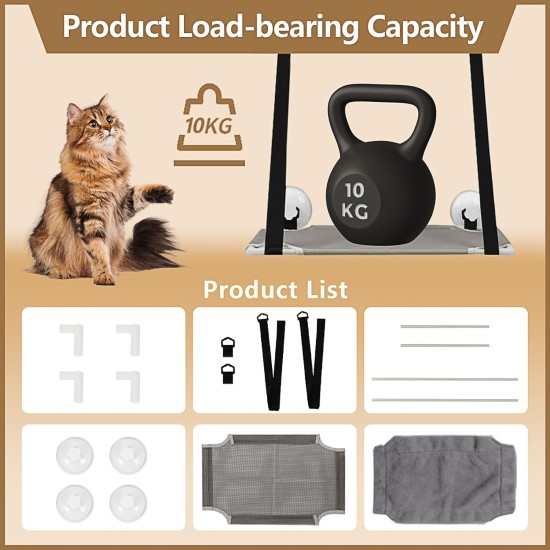 Tefola Maximum Load Capacity 10 kg Cat Ladder Balcony, with Strong Suction Cup, Cat Window Protection, Window Sill, Cats, 2 Fabric Pieces, Suitable for Winter/Summer Tefola Maximum Load Capacity 10 kg Cat Ladder Balcony, with Strong Suction Cup, Cat Window Protection, Window Sill, Cats, 2 Fabric Pieces, Suitable for Winter/Summer