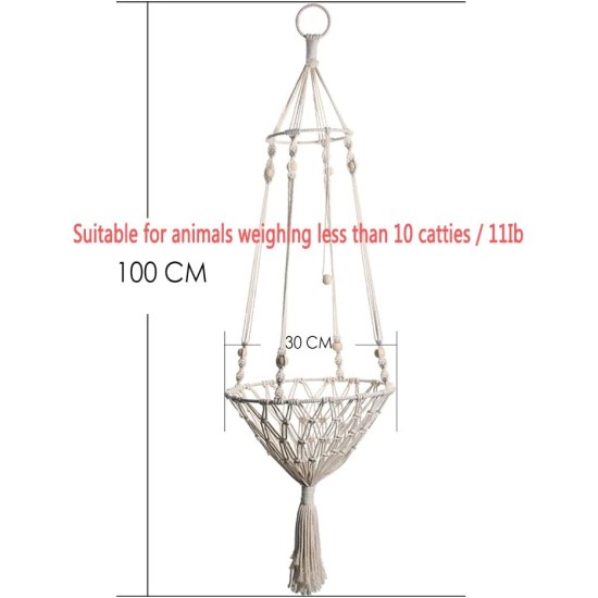 Tiardey Tassel Macrame Hanging Cat Hammock Hand Woven Cat Swing Bed House Cats for Indoor Windows Tiardey Tassel Macrame Hanging Cat Hammock Hand Woven Cat Swing Bed House Cats for Indoor Windows