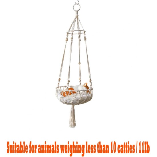 Tiardey Tassel Macrame Hanging Cat Hammock Hand Woven Cat Swing Bed House Cats for Indoor Windows Tiardey Tassel Macrame Hanging Cat Hammock Hand Woven Cat Swing Bed House Cats for Indoor Windows