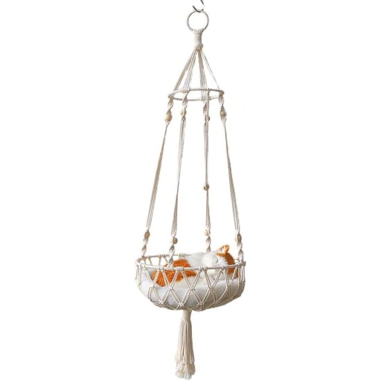 Tiardey Tassel Macrame Hanging Cat Hammock Hand Woven Cat Swing Bed House Cats for Indoor Windows Tiardey Tassel Macrame Hanging Cat Hammock Hand Woven Cat Swing Bed House Cats for Indoor Windows