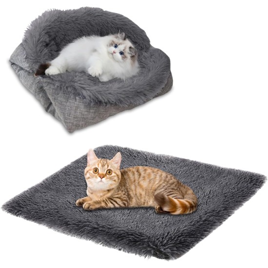 ToKinCen Cat Bed, Pet Bed for Cats, Small Dogs, Washable 2-in-1 Cat Bed, Plush Soft Sleeping Cat Bed, Dog Bed, Cat Sofa, Fluffy Mat, Cat Bed, Cat Blanket (Grey) ToKinCen Cat Bed, Pet Bed for Cats, Small Dogs, Washable 2-in-1 Cat Bed, Plush Soft Sleeping Cat Bed, Dog Bed, Cat Sofa, Fluffy Mat, Cat Bed, Cat Blanket (Grey)