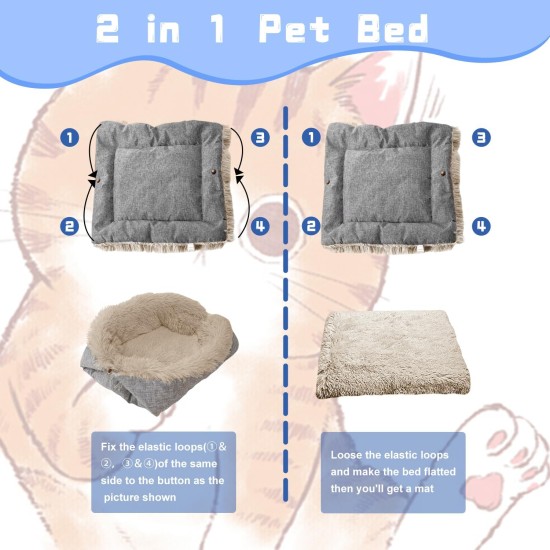 ToKinCen Cat Bed, Pet Bed for Cats, Small Dogs, Washable 2-in-1 Cat Bed, Plush Soft Sleeping Cat Bed, Dog Bed, Cat Sofa, Fluffy Mat, Cat Bed, Cat Blanket (Grey) ToKinCen Cat Bed, Pet Bed for Cats, Small Dogs, Washable 2-in-1 Cat Bed, Plush Soft Sleeping Cat Bed, Dog Bed, Cat Sofa, Fluffy Mat, Cat Bed, Cat Blanket (Grey)