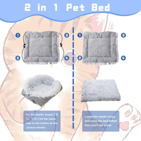 ToKinCen Cat Bed, Pet Bed for Cats, Small Dogs, Washable 2-in-1 Cat Bed, Plush Soft Sleeping Cat Bed, Dog Bed, Cat Sofa, Fluffy Mat, Cat Bed, Cat Blanket (Grey) ToKinCen Cat Bed, Pet Bed for Cats, Small Dogs, Washable 2-in-1 Cat Bed, Plush Soft Sleeping Cat Bed, Dog Bed, Cat Sofa, Fluffy Mat, Cat Bed, Cat Blanket (Grey)