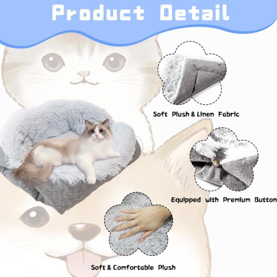 ToKinCen Cat Bed, Pet Bed for Cats, Small Dogs, Washable 2-in-1 Cat Bed, Plush Soft Sleeping Cat Bed, Dog Bed, Cat Sofa, Fluffy Mat, Cat Bed, Cat Blanket (Grey) ToKinCen Cat Bed, Pet Bed for Cats, Small Dogs, Washable 2-in-1 Cat Bed, Plush Soft Sleeping Cat Bed, Dog Bed, Cat Sofa, Fluffy Mat, Cat Bed, Cat Blanket (Grey)