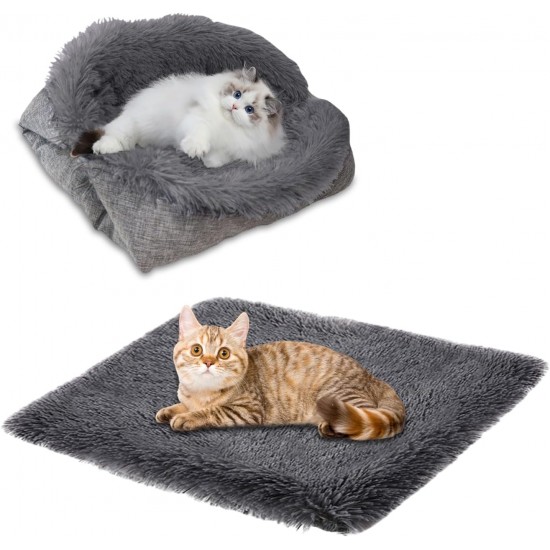 ToKinCen Cat Bed Pet Bed for Cats and Small Dogs - 2 in 1 Washable Plush Dog Bed - Soft Fluffy Mat Cat Sofa Cat Blanket (Grey) ToKinCen Cat Bed Pet Bed for Cats and Small Dogs - 2 in 1 Washable Plush Dog Bed - Soft Fluffy Mat Cat Sofa Cat Blanket (Grey)
